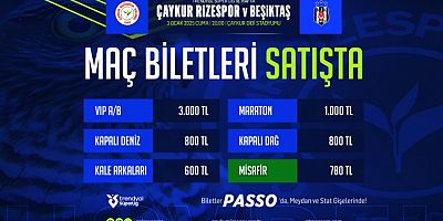 ÇAYKUR RİZESPOR - BEŞİKTAŞ MAÇI BİLETLERİ SATIŞA ÇIKTI